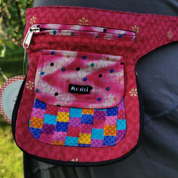 Gürteltasche wendbar erweiterbar pink bunt mit Druckknöpfen Ethno Boho Hippie Ibiza Psy Goa Festival Taschengürtel Hüfttasche