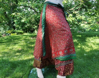 Wrapskirt indian saree fabric size XS-XXL long wide freesize Psy Goa Hippie Gipsy Festival silk sari dance red darkred green