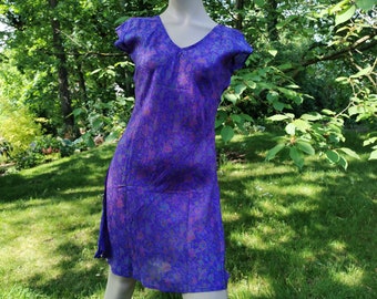 Tunic blouse longshirt sari fabric L purple summer women top short arm light ethnic bohemian unique longblouse