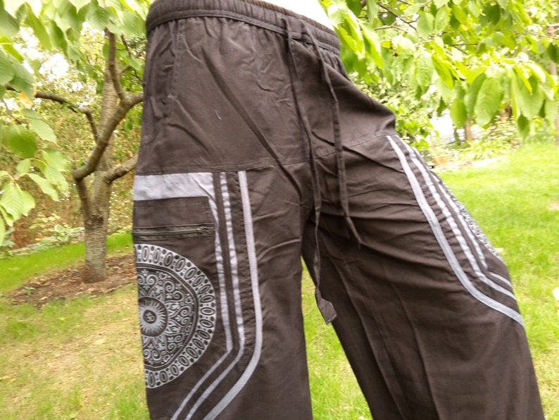Women trousers pants S XXL black olive green flexible waistband Ethnic bohemian with pockets OM symbol mandala printed warm fall winter Women trousers pants S XXL black olive green flexible waistband Ethnic bohemian with pockets OM symbol mandala printed warm fall winter
