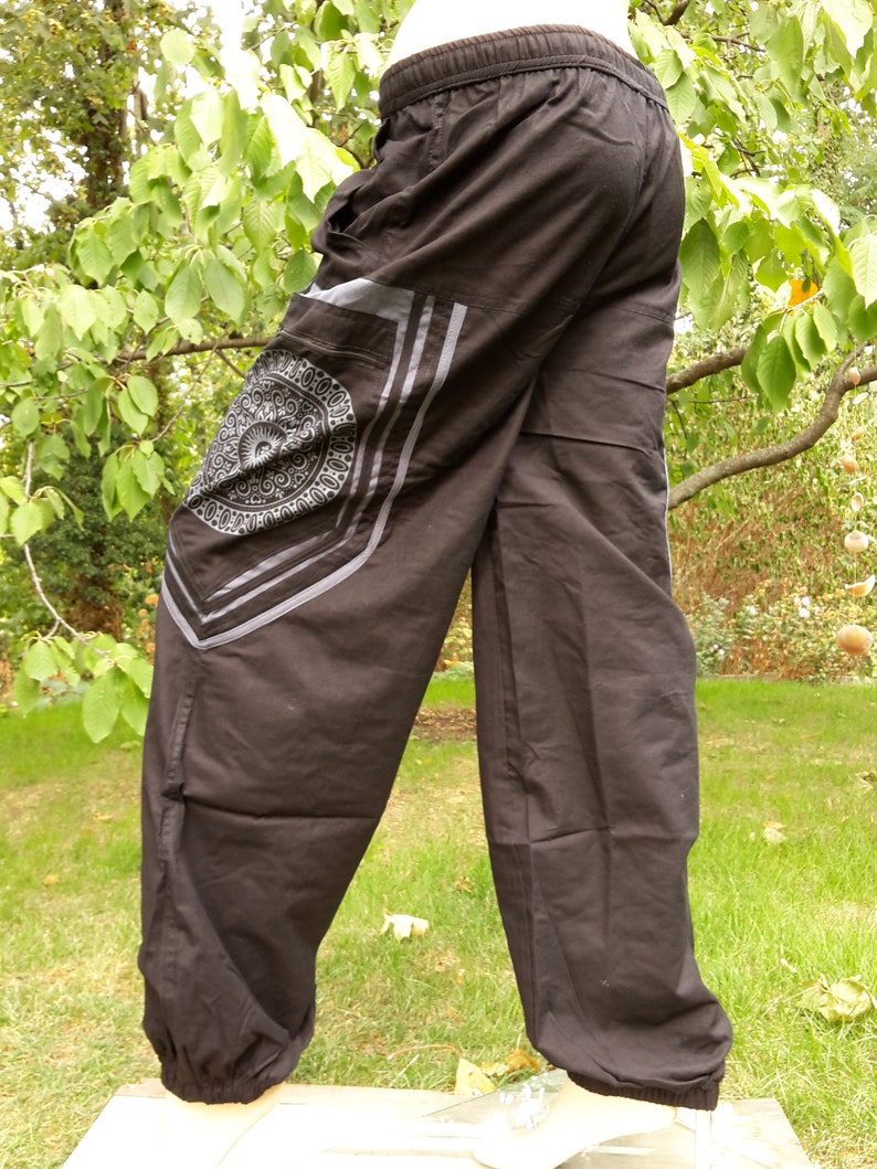 Women trousers pants S XXL black olive green flexible waistband Ethnic bohemian with pockets OM symbol mandala printed warm fall winter Women trousers pants S XXL black olive green flexible waistband Ethnic bohemian with pockets OM symbol mandala printed warm fall winter