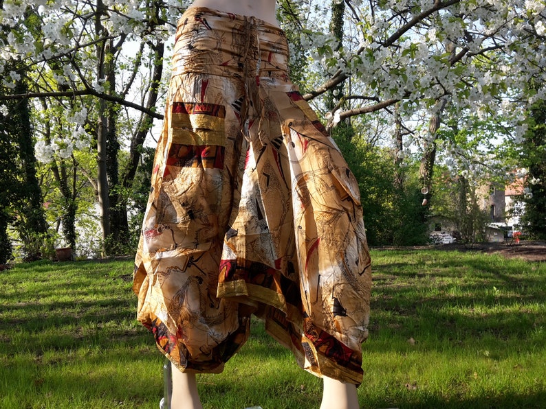 2in1 Sari balloonskirt with pockets dress size S-XL brown nature maxiskirt long wide unique upcycling vintage sarifabric silk indian goa