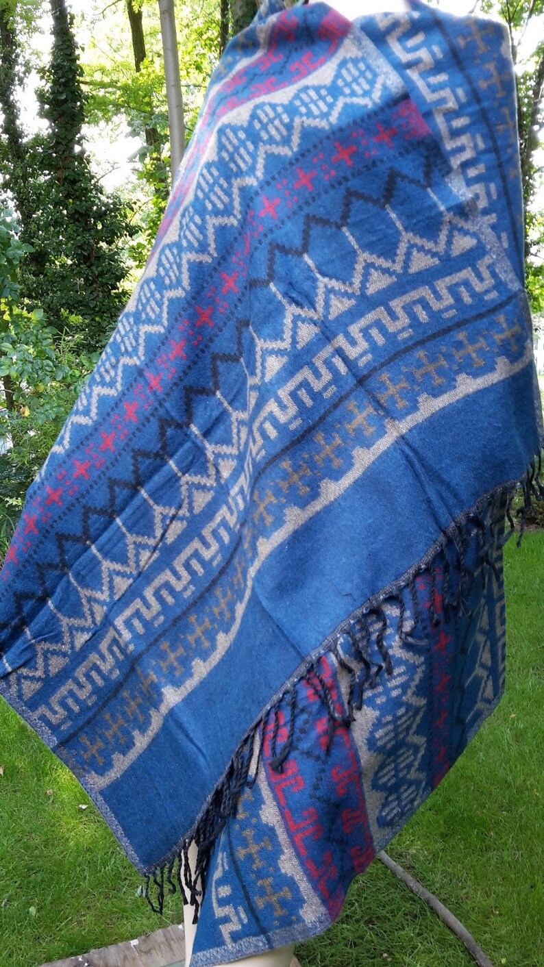 wrap shawl scarf blanket plaid stole ethnic patterned warm big purple blue nature multicoloured bohemian image 2