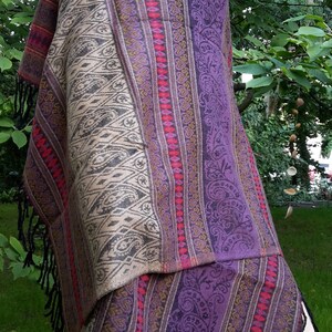 wrap shawl scarf blanket plaid stole ethnic patterned warm big purple blue nature multicoloured bohemian purple