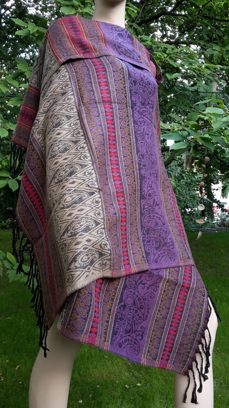 wrap shawl scarf blanket plaid stole ethnic patterned warm big purple blue nature multicoloured bohemian purple