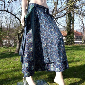 wrapskirt skirt maxiskirt sari fabric blue patterned size XS-L long wide psy goa ethnic bohemian