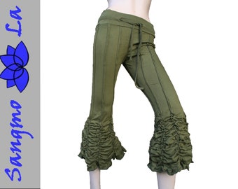 Leggings "Shakila" S/M Hippie Gipsy Tanz Goa Ethno Rüschen Pixie Elfe Fee grün olive lila schwarz rot dunkelrot braun