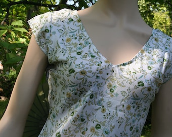 Tunika Bluse Saristoffe S/M 36/38 oder L 38/40 weiß grün Sommer Damen Oberteil kurzer Arm luftig Ethno Boho Unikat lange Bluse Minikleid