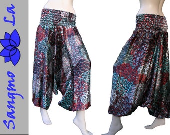 Satin Haremshose Pumphose Aladinhose Pluderhose Hippie Gipsy Goa Yoga Pixie Boho bunt Gr. 34 - 44 Feder Ethno oriental