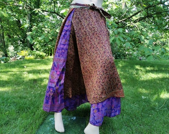 Wrapskirt indian saree fabric size XS-XXL long wide freesize Psy Goa Hippie Gipsy Festival silk sari dance plum purple