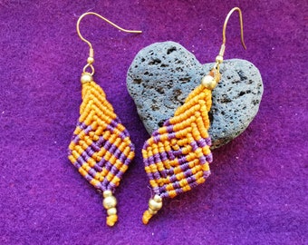 macrame earrings "jay jay" psy goa ethnic bohemian gipsy hippie symbol orange golden brass