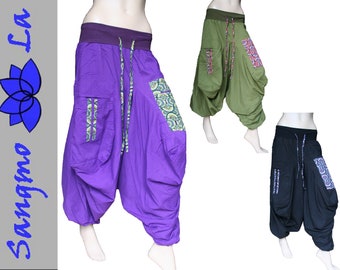 Haremshose Baggy Ballonhose Gr. 36 - 38 / 40 Martial Art Pumphose Aladinhose Sarouel mit Taschen schwarz grün lila