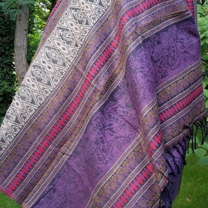 wrap shawl scarf blanket plaid stole ethnic patterned warm big purple blue nature multicoloured bohemian image 5