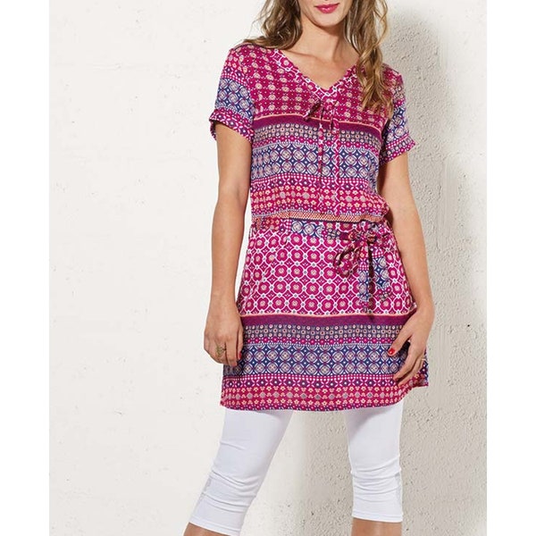 Tunika Kleid Viskose S-3XL Ethno gemustert hippie patchwork Sommer Damen Minikleid Plusgröße Psy Goa spirit vegan festival boho nomad