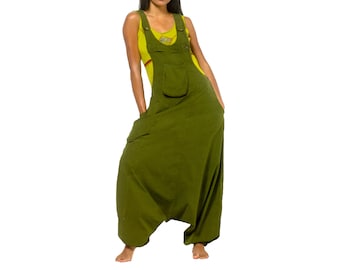 Latzhose Haremshose Overall Jumpsuit schwarz  36 38 40 42 44 Psy Goa Hippie Ethno olive grün lime weiß