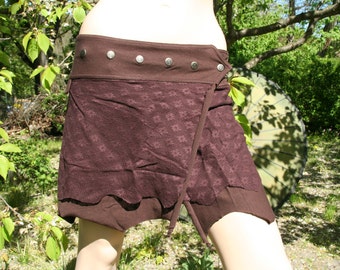 Wrap skirt cacheur fairy psy goa pixie XS S M festival boho layer steampunk vegan brown red