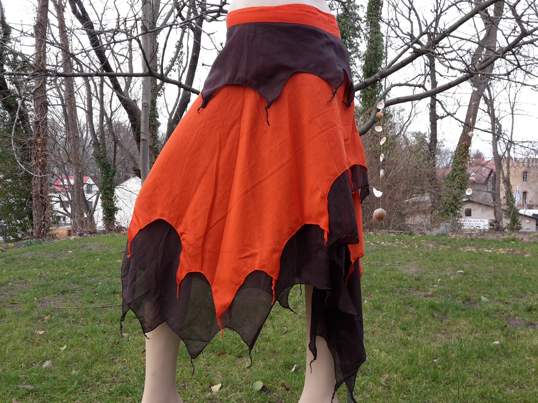 【NONCODE】Gerony Layered Slit Wrap Skirt Pointed Skirt Layered Look Wrap Skirt Gipsy Brown Orange