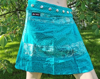 Wrapskirt buttonskirt reversible skirt XS-XL turquoise teal bohemian ethnic miniskirt short pocketskirt