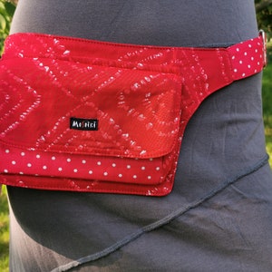 Gürteltasche 3 Fächer und Geheimfach pink rot mit Druckknöpfen Ethno Boho Hippie Ibiza Psy Goa Festival Taschengürtel Hüfttasche
