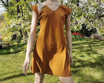 Tunic blouse sari fabrics L 38/40 light brown natural summer ladies top short sleeve airy ethnic boho unique long blouse mini dress