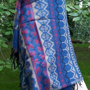 wrap shawl scarf blanket plaid stole ethnic patterned warm big purple blue nature multicoloured bohemian blue