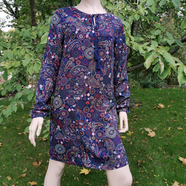 Tunika Bluse paisley marine langärmelig Viskose weichfließend Ethno Boho chic S M L XL XXL 3XL Longbluse Minikleid Kurta