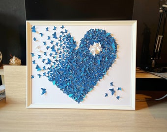 Blue Glitter Butterfly Heart Wall Art, Handmade 3D Paper Art
