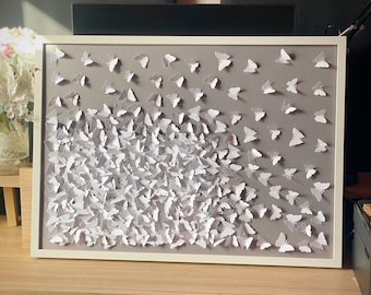 White/Gray butterflies Wall ART, 3D Paper Art, Handmade décor, Home decor, Butterflies’ art, Wild butterflies art,Butterflies painting