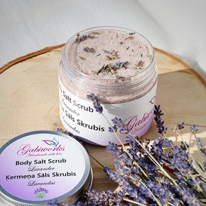 Organic LAVANDER Body Salt Scrub| Dead sea salt and Himalayan salt scrubs for all skin types| Moisturizing Salt Scrub|