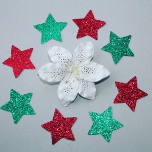 50' Glitter Stars Die Cut, Glitter STARS, coriandoli di carta, stelle per scrapbooking, baby shower, decorazioni natalizie, decorazioni per feste rosse e verdi.