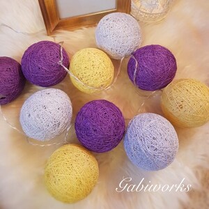 Handmade Cotton Light Balls, LED 20/10 MIX Cotton Balls String, Kid Room, Wedding decoration, Party/Fairy décor, Home Design.