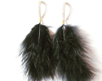 Handmade Feather Earrings| BLACK Drop Earrings| Glitter Earrings| Fashion Jewelry|