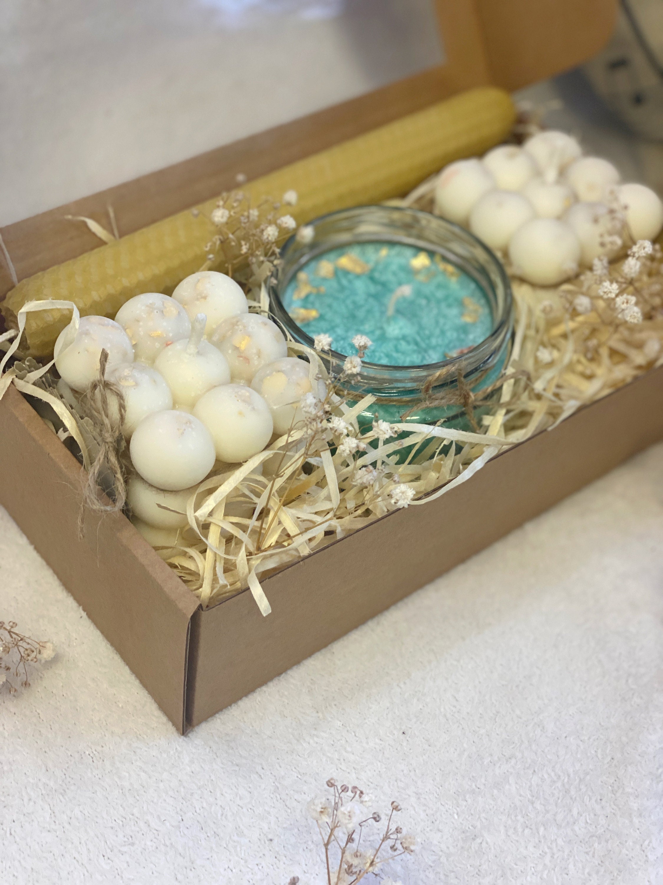 Organic Gift Set of 4 | Two Bubble Soy Candles, Palm Wax Candle in a ...