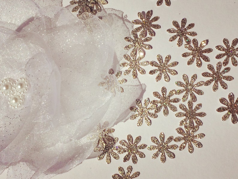50 psc. Glitter Flowers Glitter Flowers Paper Die Cut Etsy