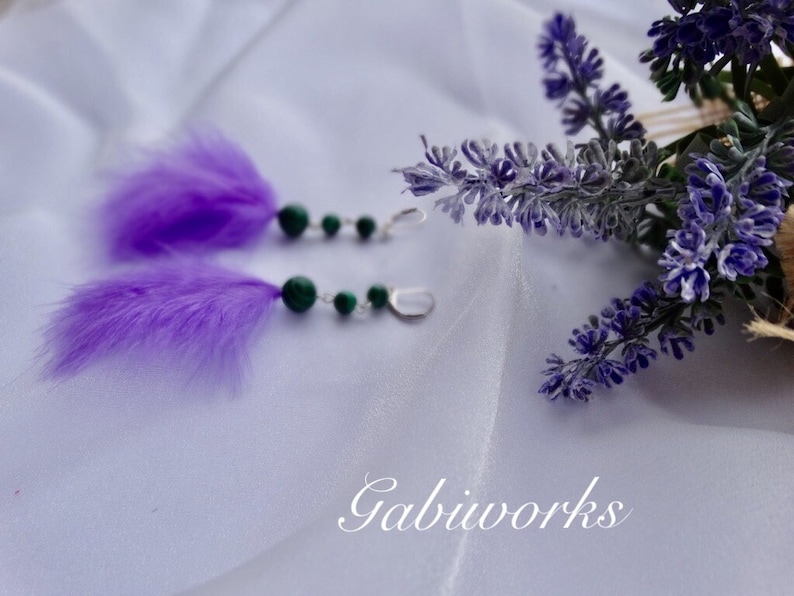 Purple Fashion Earrings Hooks Earrings Feather Earrings Handmade Feather Earrings Stones Earrings PURPLE Feather Earrings