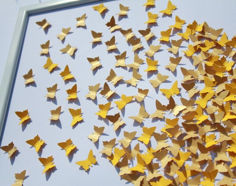 Handmade 3D Paper Art, White and Yellow Butterfly Heart, Framed Wall ...
