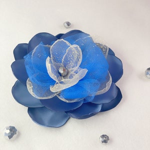 Handmade FABRIC flower, Brooch and Fair Clip, Blue Flower Brooch