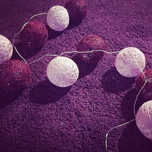LED 20/10 MIX Handmade Cotton Light Balls, Cotton Balls String, Kid Room, Wedding decor, Party/Fairy décor, Light Dark Purple Cotton Balls image 3