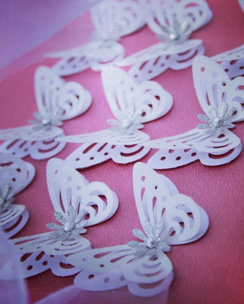 Glitter White Butterflies/ 3D Paper Butterflies/ Butterflies DIE CUT/ Paper confetti/ Butterflies for scrapbooking/ Party décor/Wedding/ image 3