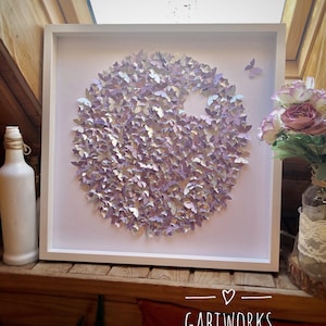 Glitter Purple butterflies painting, Wall ART, 3D Paper Art, Wedding decoration, Handmade décor, Home decoration, Butterflies’ art
