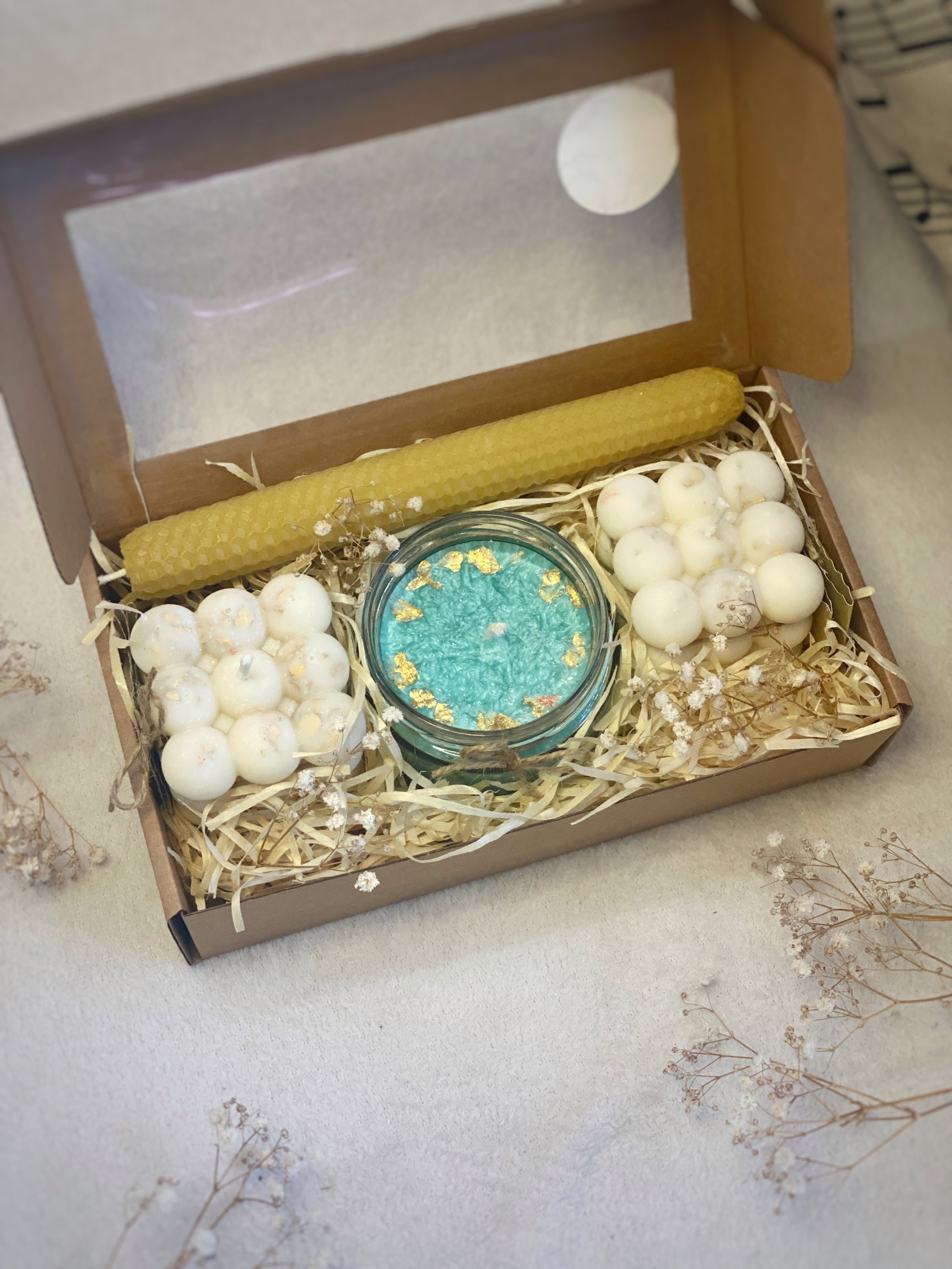 Organic Gift Set of 4 | Two Bubble Soy Candles, Palm Wax Candle in a ...