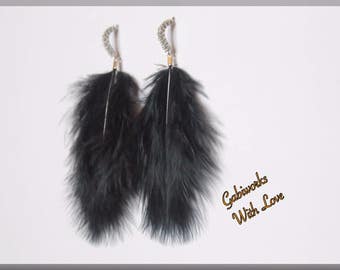 Handmade Feather Earrings, BLACK Feather Earrings, BLACK Fashion Earrings, Feather Earrings