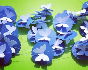 3D Paper Butterflies Garland/ Dark Blue and White Birthday garland/ Wedding GARLAND/ Party décor/ Room décor/  3D Wall Art/Party GARLAND