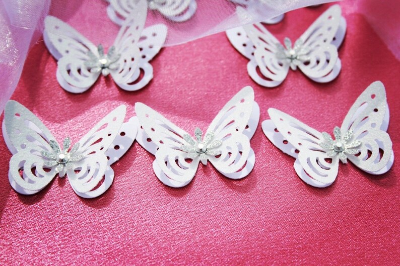 Glitter White Butterflies/ 3D Paper Butterflies/ Butterflies DIE CUT/ Paper confetti/ Butterflies for scrapbooking/ Party décor/Wedding/ image 4