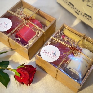 Natural and Organic Gift Set of 3 | Valentines day, One Soy Candle, One Beeswax candle, Premium Natural Soap, Eco Gift