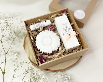 Gift Set of 3 | Soothing and Nourishing facial serum, Shea butter soap, Lip balm/ Beauty Set/  Self Care/Skincare Spa Box/