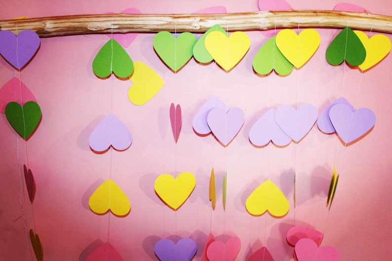 Colorful Paper Heart Garland Birthday garland Wedding GARLAND Party d\u00e9cor Bright Garland Pink GarlandBridal ShowerRoom decoration