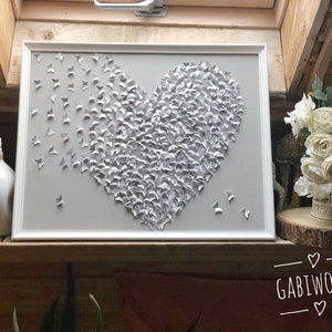 Glitter ARGENTO e BIANCO farfalle pittura, arte della parete, arte di carta 3D, decorazione di nozze, arte delle farfalle, farfalla glitterata.