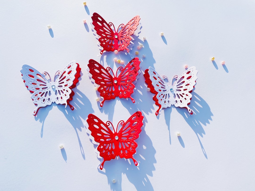 30 Pcs. Red White Butterflies/ Paper Butterflies/ Butterflies DIE CUT ...