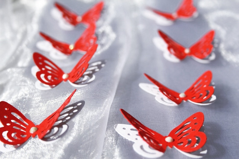 3D RED and White Butterflies Paper Butterflies Butterflies DIE CUT Paper confetti Butterflies for scrapbookingWedding d\u00e9cor